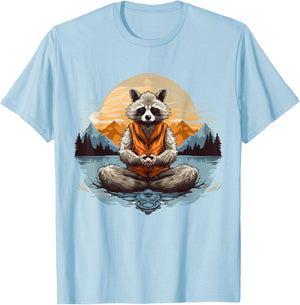Racoon Meditation Yoga T-Shirt - T-Shirt | Light Blue