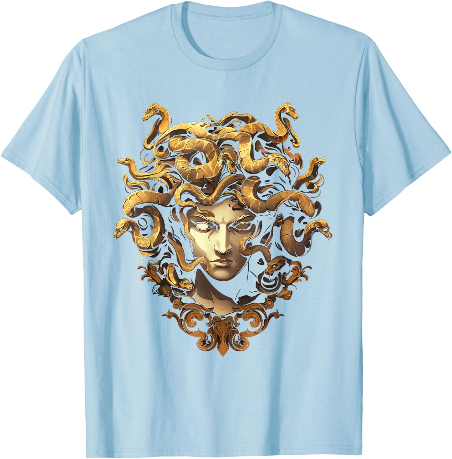 Medusahead Greek Mythology Ancient Snake Hair T-Shirt - T-Shirt | Light Blue