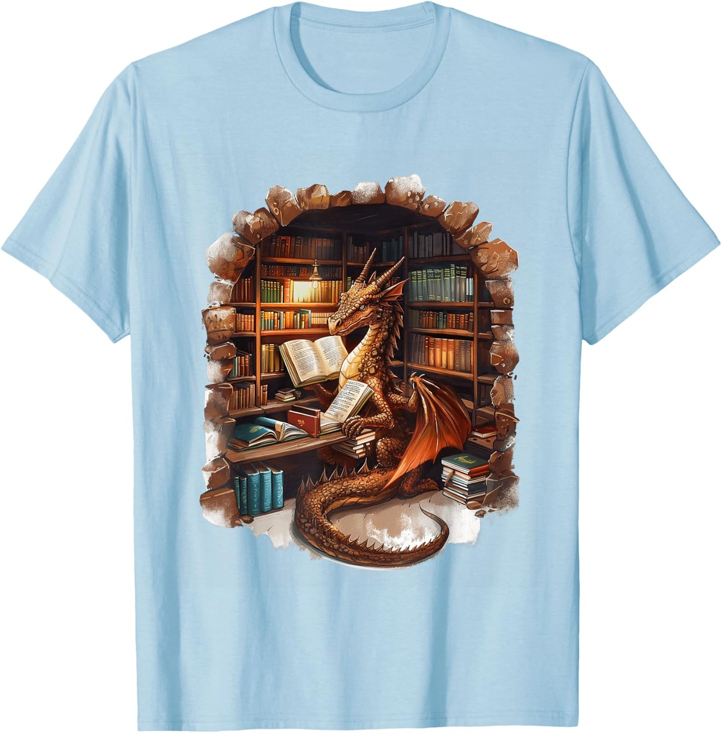 Fantasy Dragon Reading Book Lover T-Shirt - T-Shirt | Light Blue