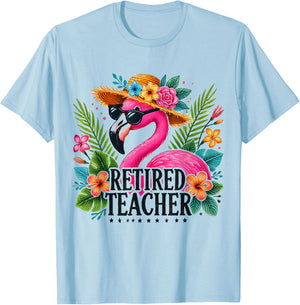 Pink Flamingo Bird Lover Retired Teacher Retirement Gift T-Shirt - T-Shirt | Light Blue