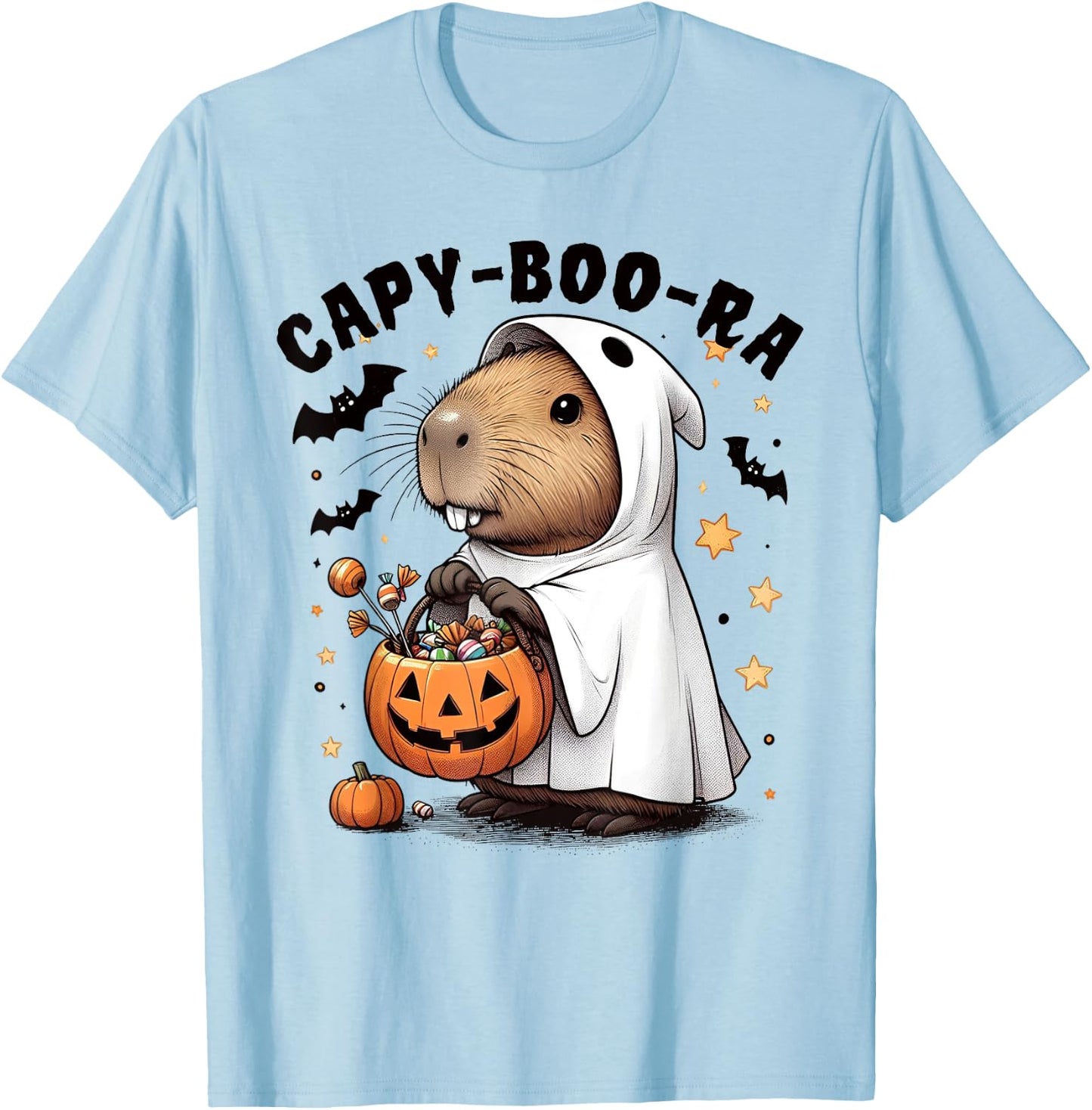 Fun Spooky Capybara Capy-Boo-ra Halloween Ghost Boo Costume T-Shirt - T-Shirt | Light Blue