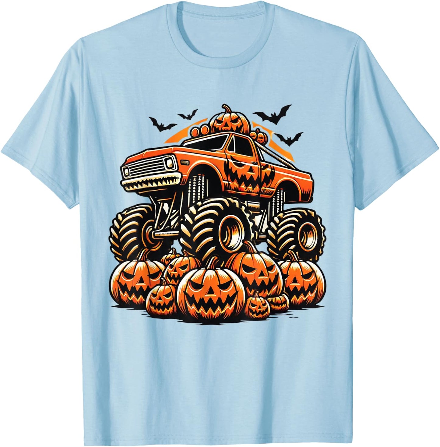 Kids Monster Truck Pumpkin Jack O Lantern Halloween Costume T-Shirt - T-Shirt | Light Blue