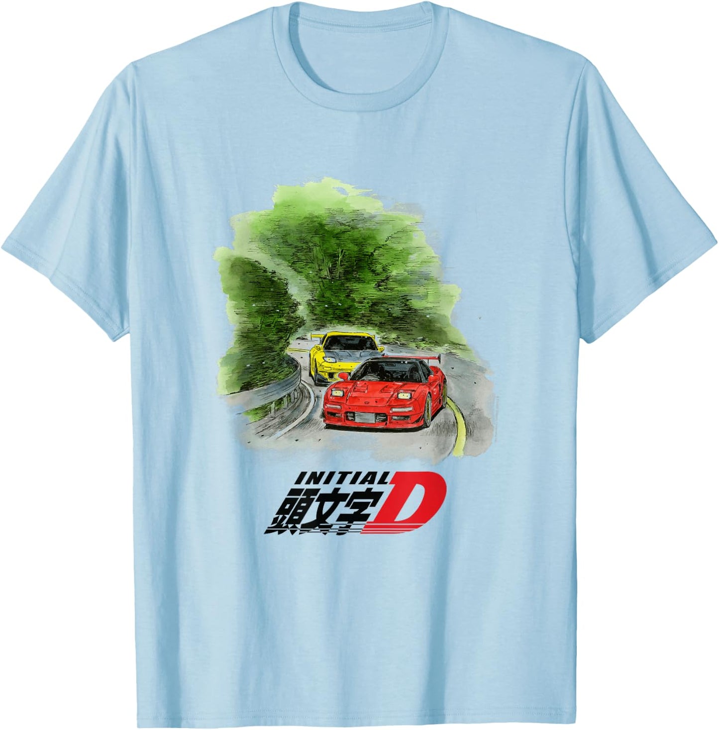 Initial D Manga Watercolor Cars Racing T-Shirt - T-Shirt | Light Blue