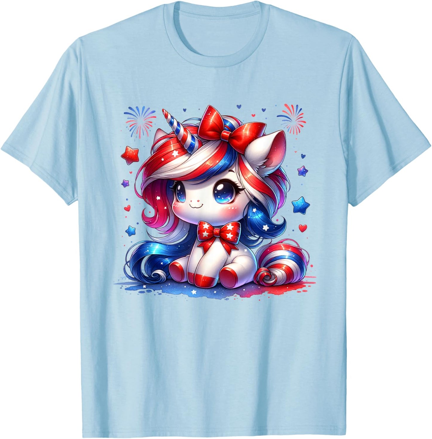 Cute Unicorn 4th Of July Girls Kids American Flag USA Girls T-Shirt - T-Shirt | Light Blue