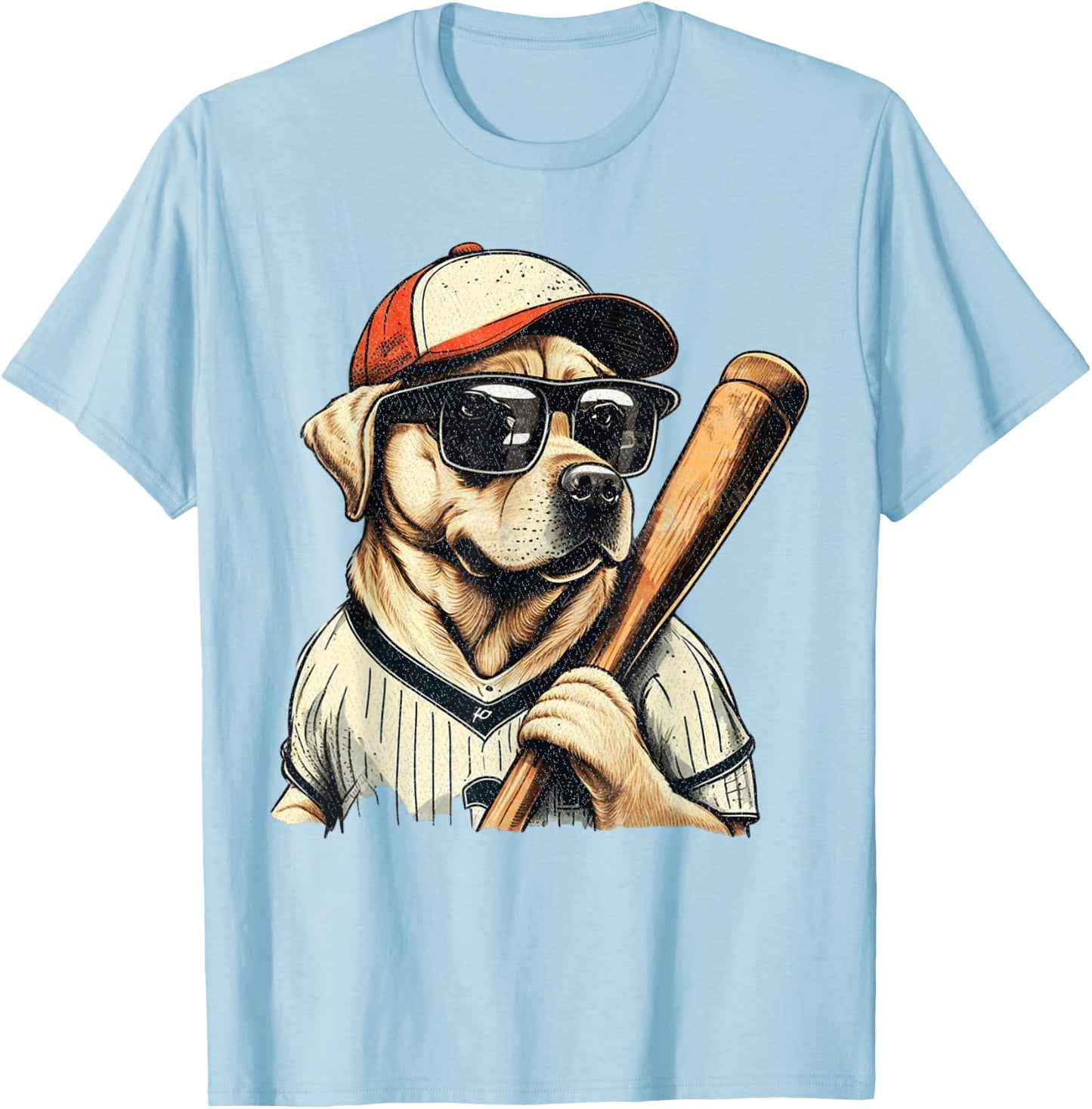 Vintage Retro Dog Playing Baseball, Puppy Pet Lover Women Girls Kids T-Shirt - T-Shirt | Light Blue