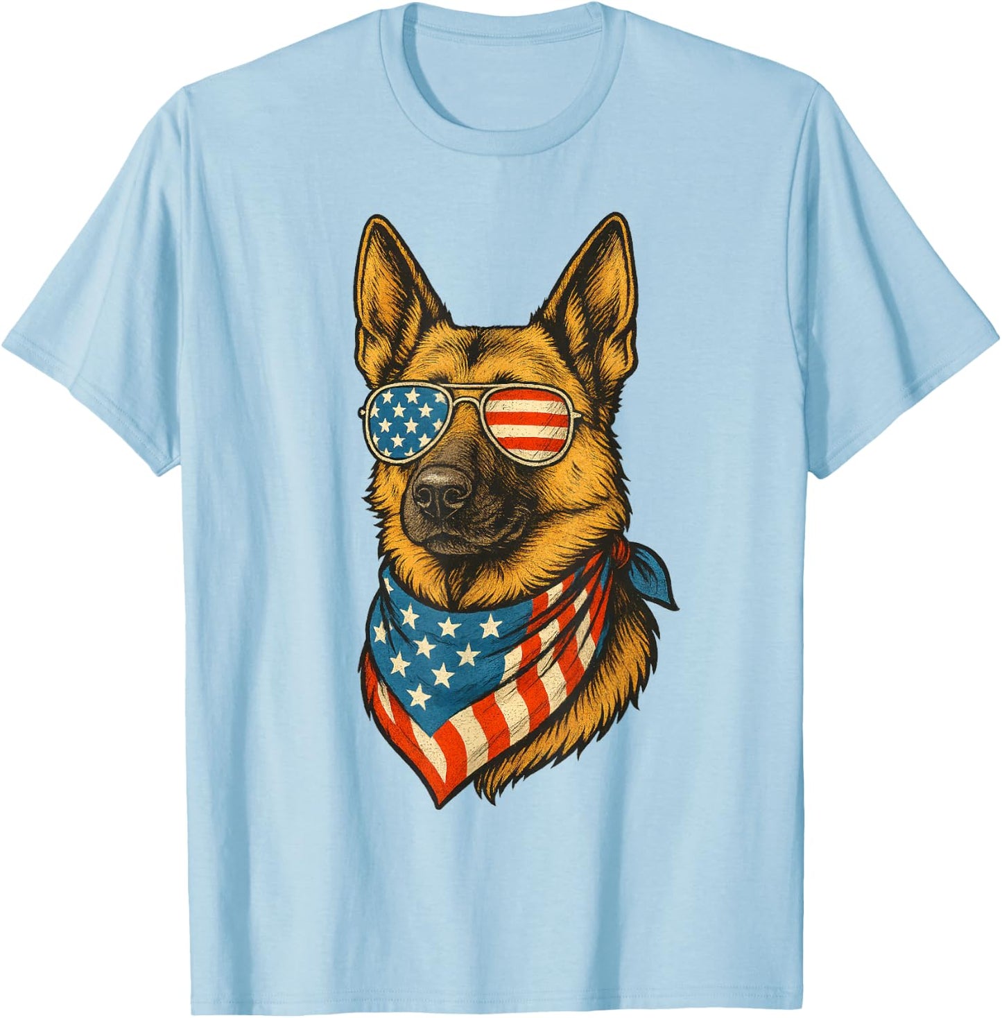 German Shepherd Dog American Flag 4th of July Sunglasses T-Shirt - T-Shirt | Light Blue