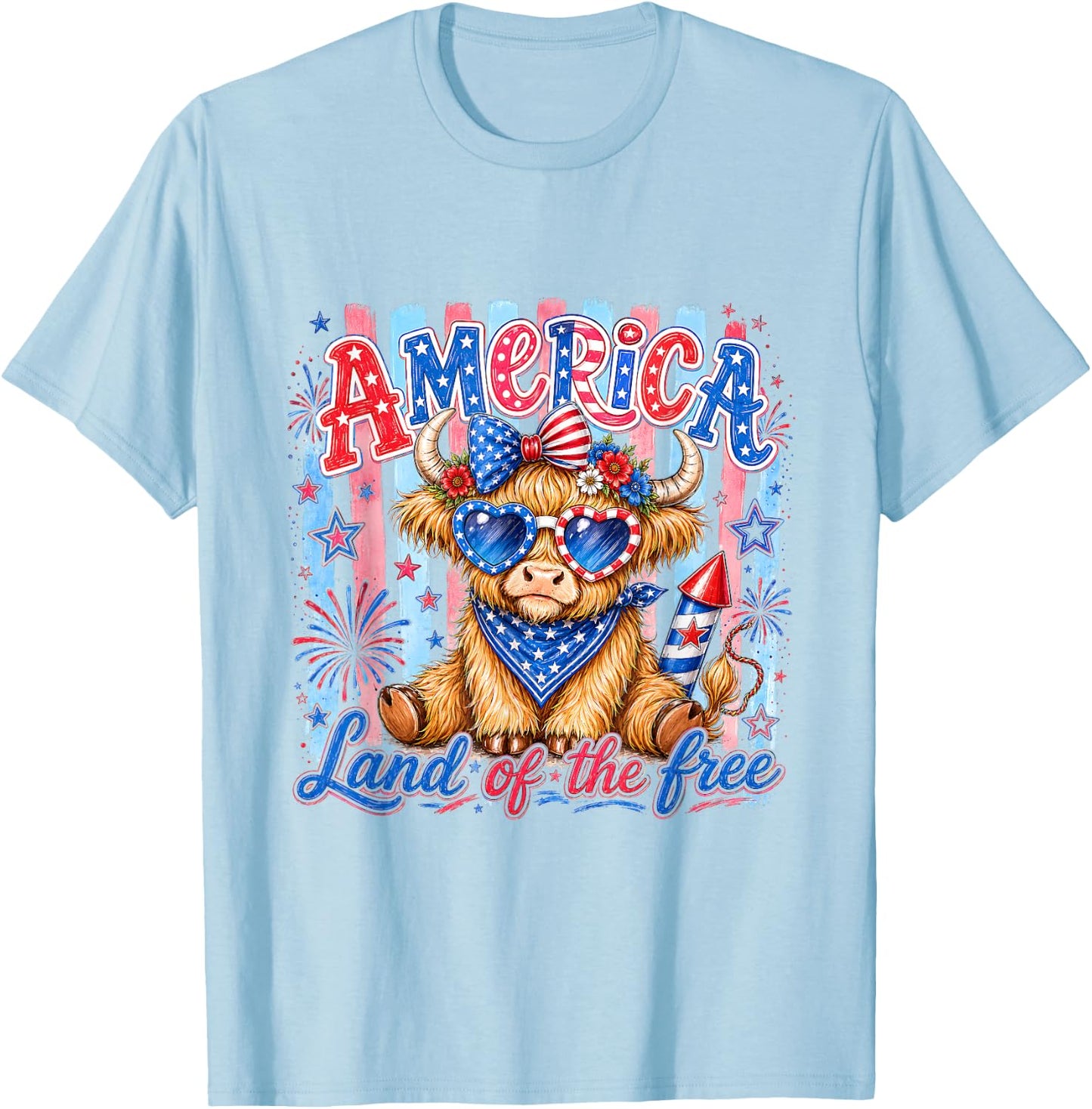 America Land of The Free Cute Cow Sunglasses Holiday Present T-Shirt - T-Shirt | Light Blue