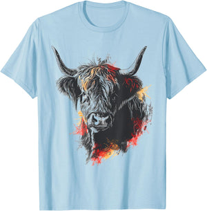 Highland Cow Tierzoo Zeichnung Hochlandkuh T-Shirt - T-Shirt | Light Blue