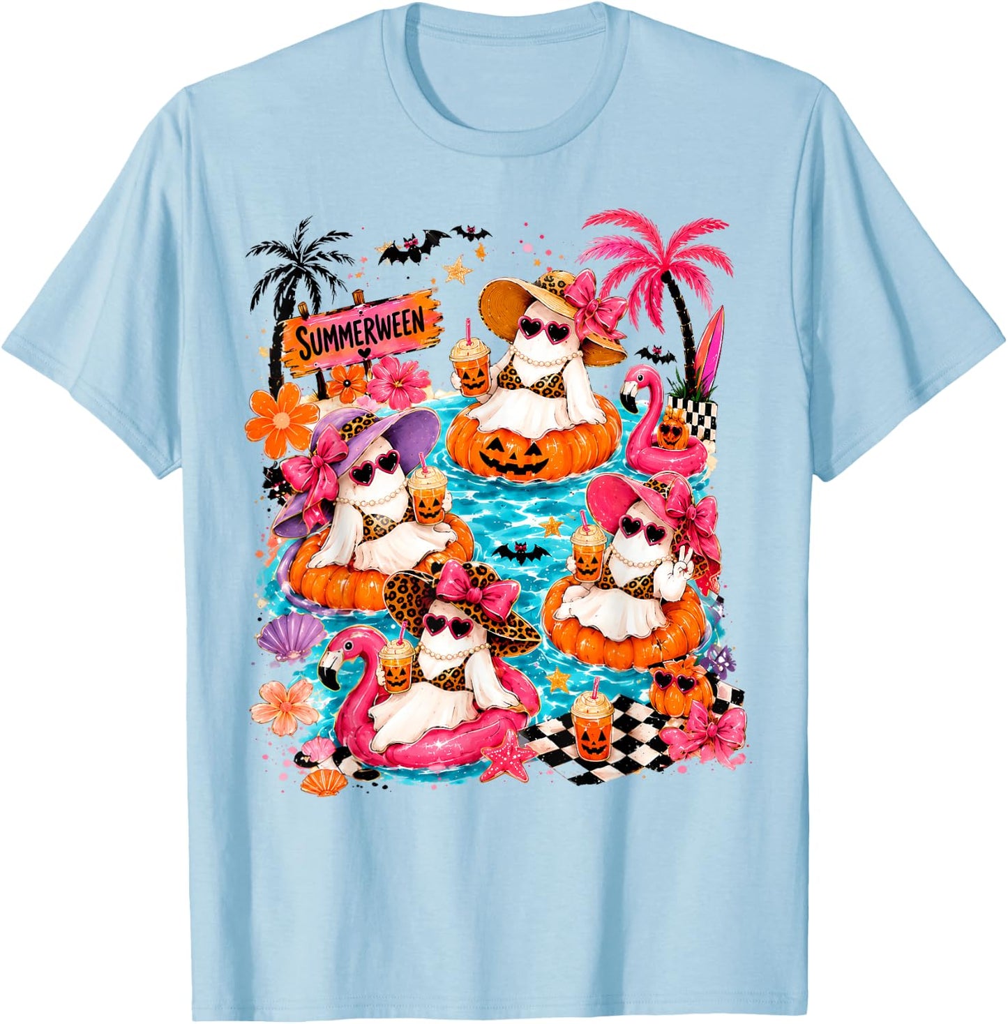 Summerween Summer Vibes Spooky Skeleton Women Kids T-Shirt - T-Shirt | Light Blue