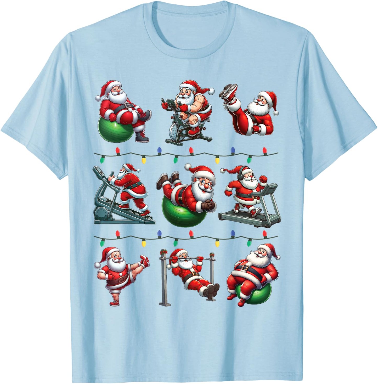 Santa Fitness Collection Gym Workout Weightlifting Christmas T-Shirt - T-Shirt | Light Blue