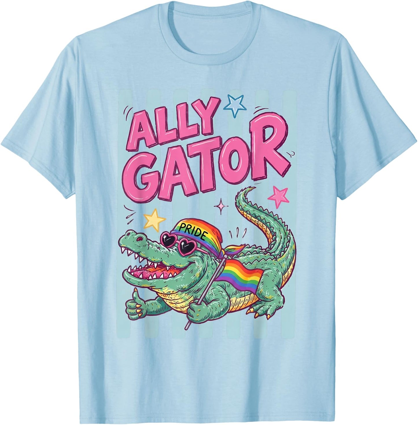 Ally Gator Pride LGBT Rainbow Flag Funny Alligator Men Women T-Shirt - T-Shirt | Light Blue