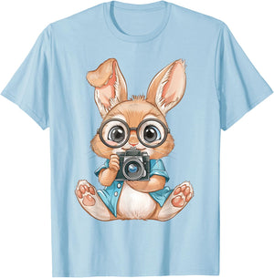 Rabbit Holding Camera Photographer Easter Bunny Cameraman T-Shirt - T-Shirt | Light Blue