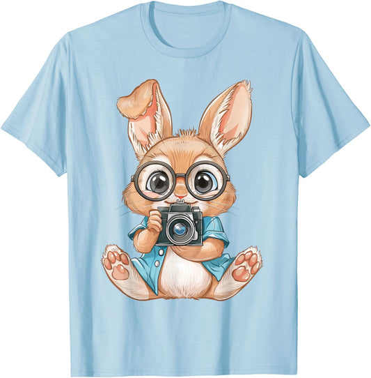 Rabbit Holding Camera Photographer Easter Bunny Cameraman T-Shirt - T-Shirt | Light Blue