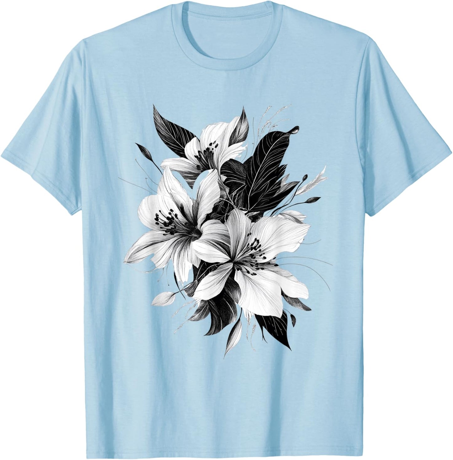 Botanical Art Flower Detailed , white, S T-Shirt - T-Shirt | Light Blue
