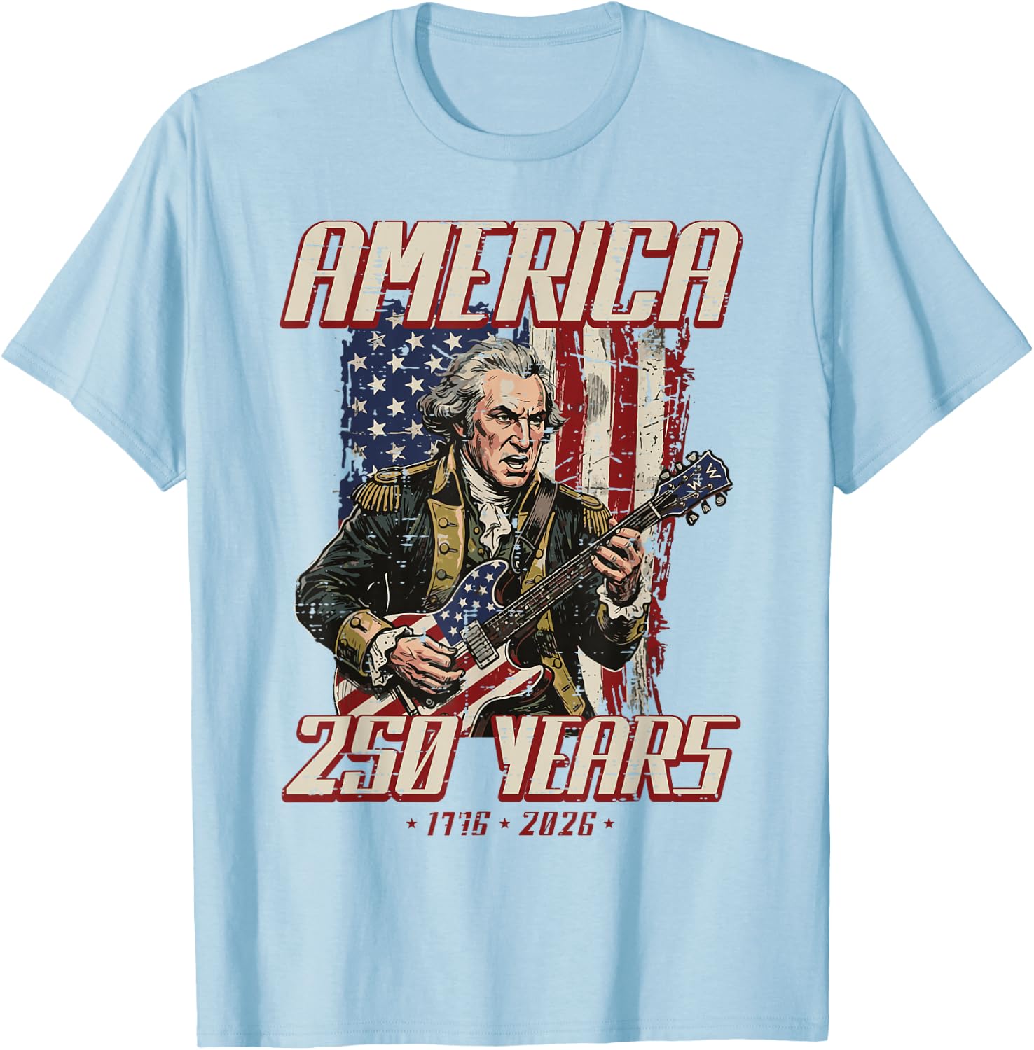 Washington Guitar America 250 250th Anniversary 4th of July T-Shirt - T-Shirt | Light Blue