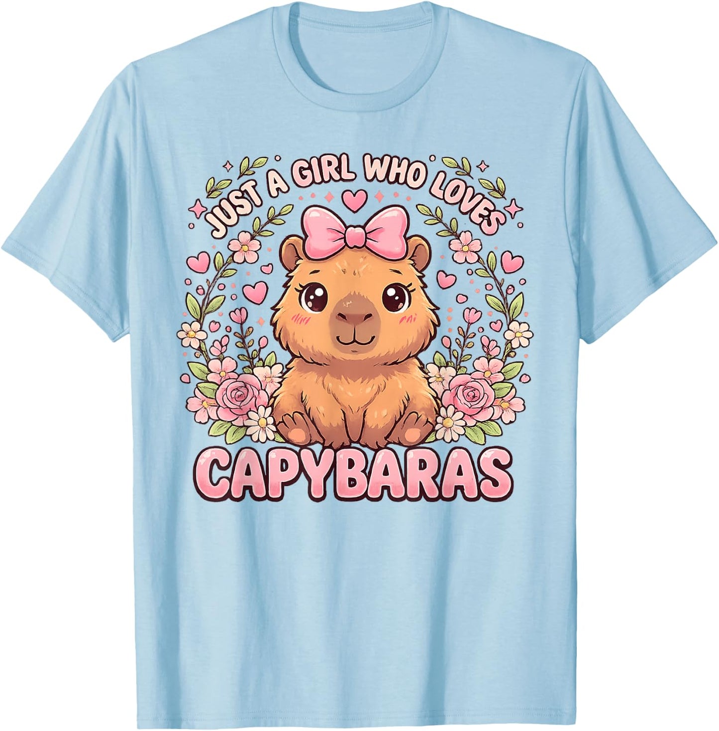 Just a Girl Who Loves Capybaras Graphic Kids Girl T-Shirt - T-Shirt | Light Blue