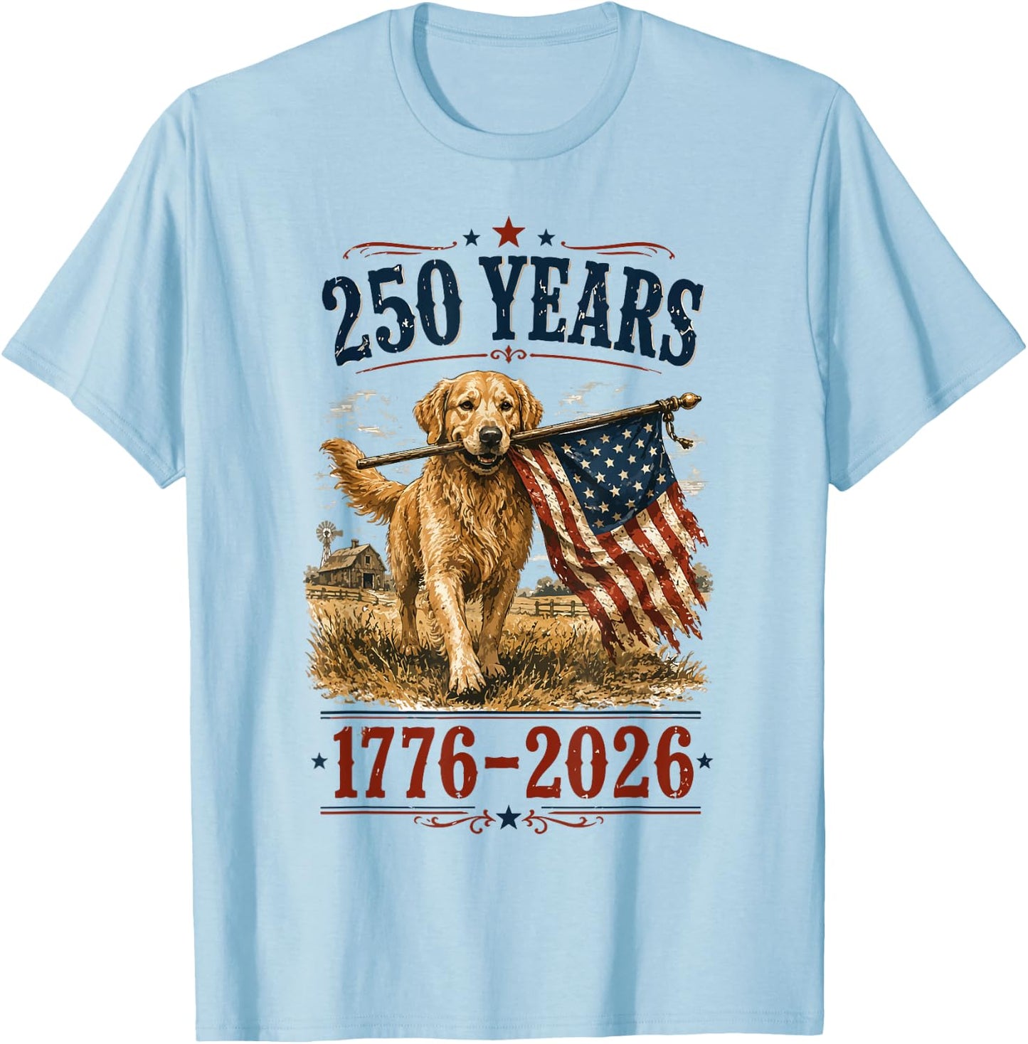 Vintage Golden Retriever Patriotic Dog 250 Years 1776 2026 T-Shirt - T-Shirt | Light Blue