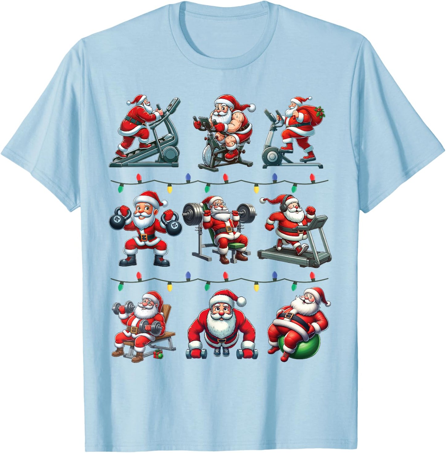 Santa Fitness Collection Gym Workout Weightlifting Christmas T-Shirt - T-Shirt | Light Blue