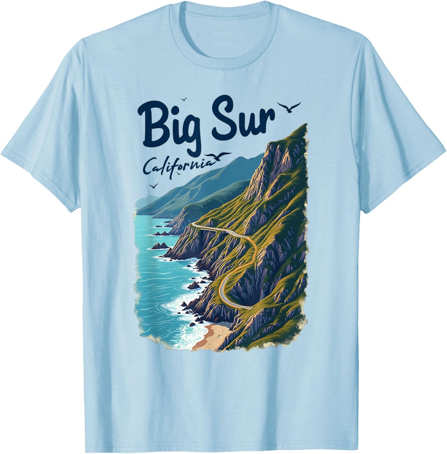 Surfing Surf Big Sur California Scenic Coastal View T-Shirt - T-Shirt | Light Blue