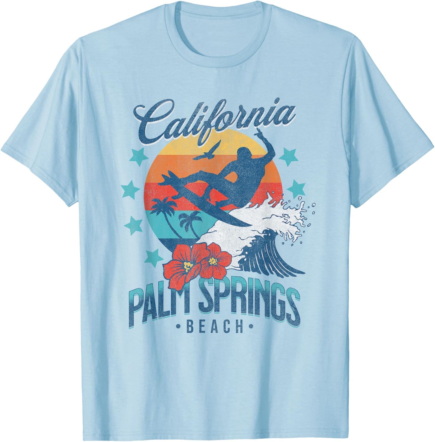 Palm Springs Beach California Surfing Vintage Vacation Surf Men Women Kids T-Shirt - T-Shirt | Light Blue