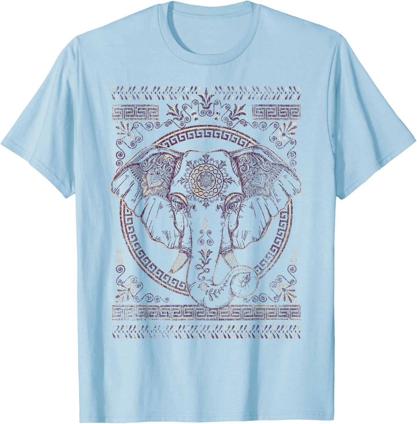Purple And Gold Boho Elephant Graphic T-Shirt - T-Shirt | Light Blue