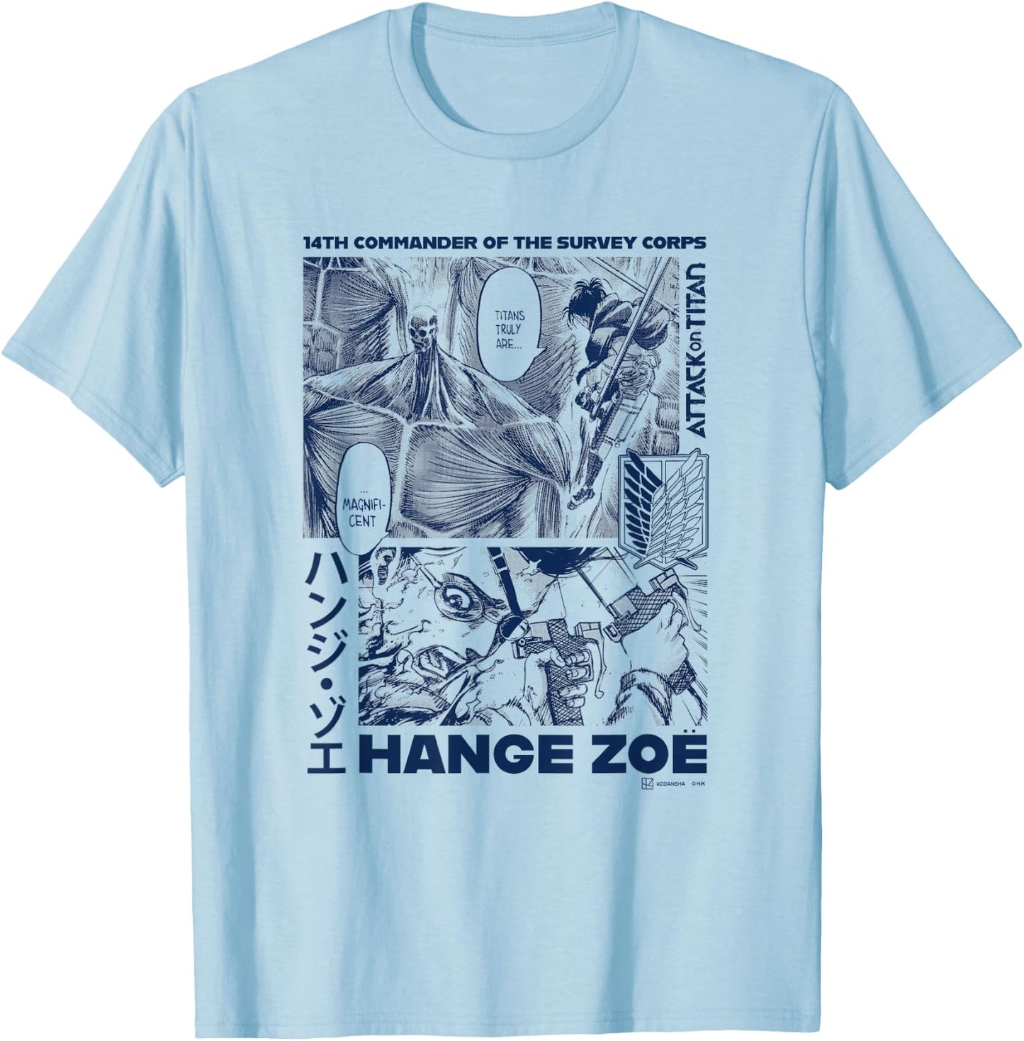 Attack on Titan Commander Hange Zoe Big Chest Manga Poster T-Shirt - T-Shirt | Light Blue