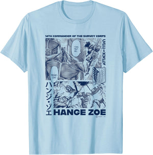 Attack on Titan Commander Hange Zoe Big Chest Manga Poster T-Shirt - T-Shirt | Light Blue