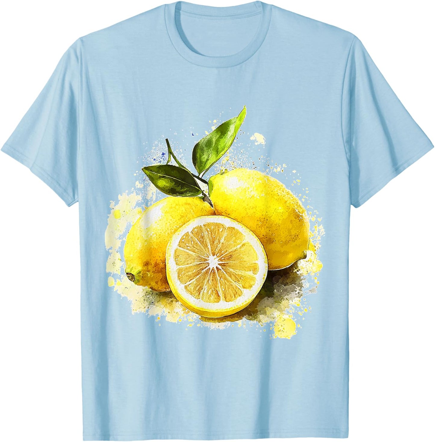 Lemon Fruit Graphic Watercolour Illustration Lemon , White T-Shirt - T-Shirt | Light Blue