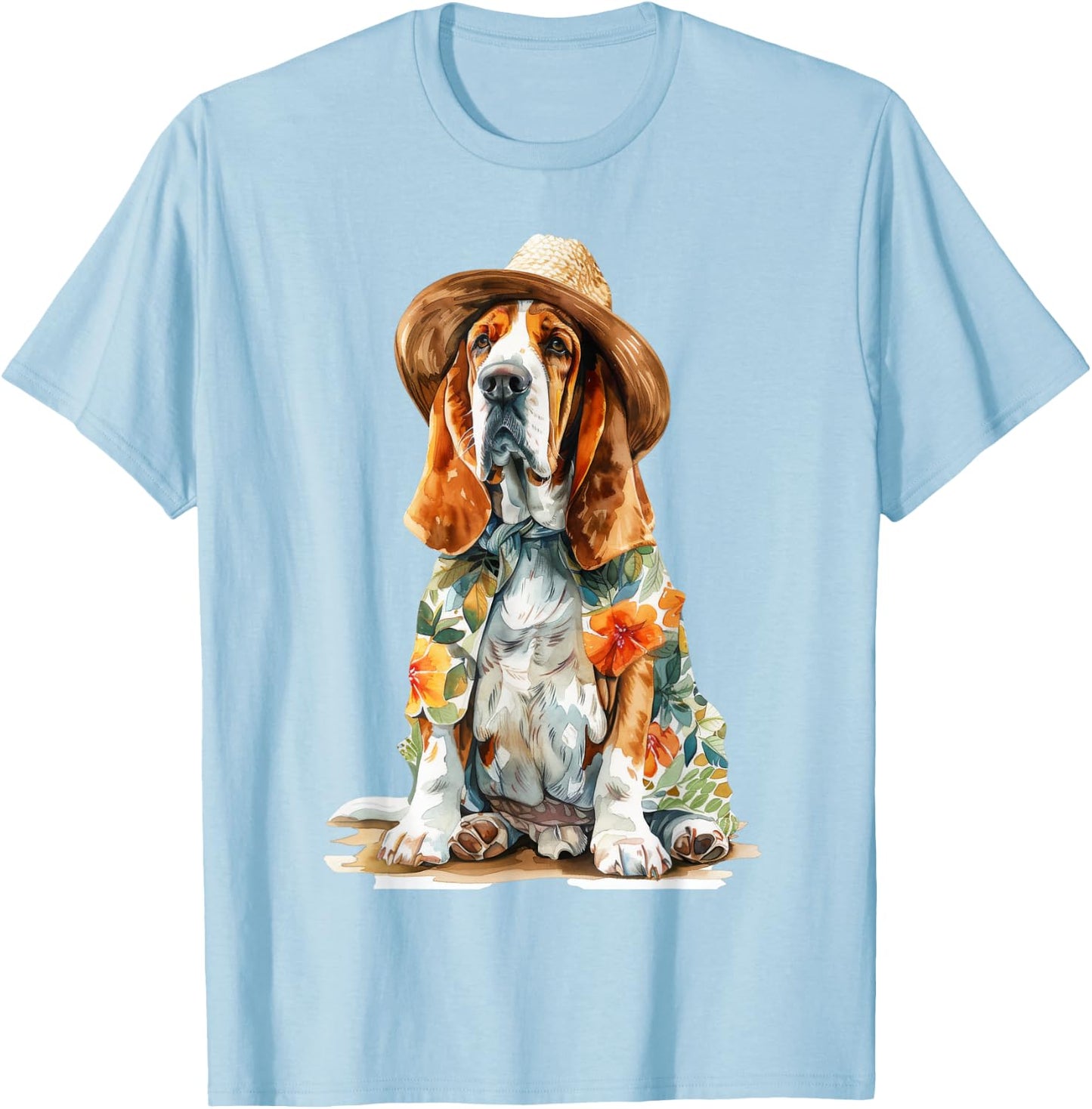 Basset Hound Summer Dog , white, S T-Shirt - T-Shirt | Light Blue