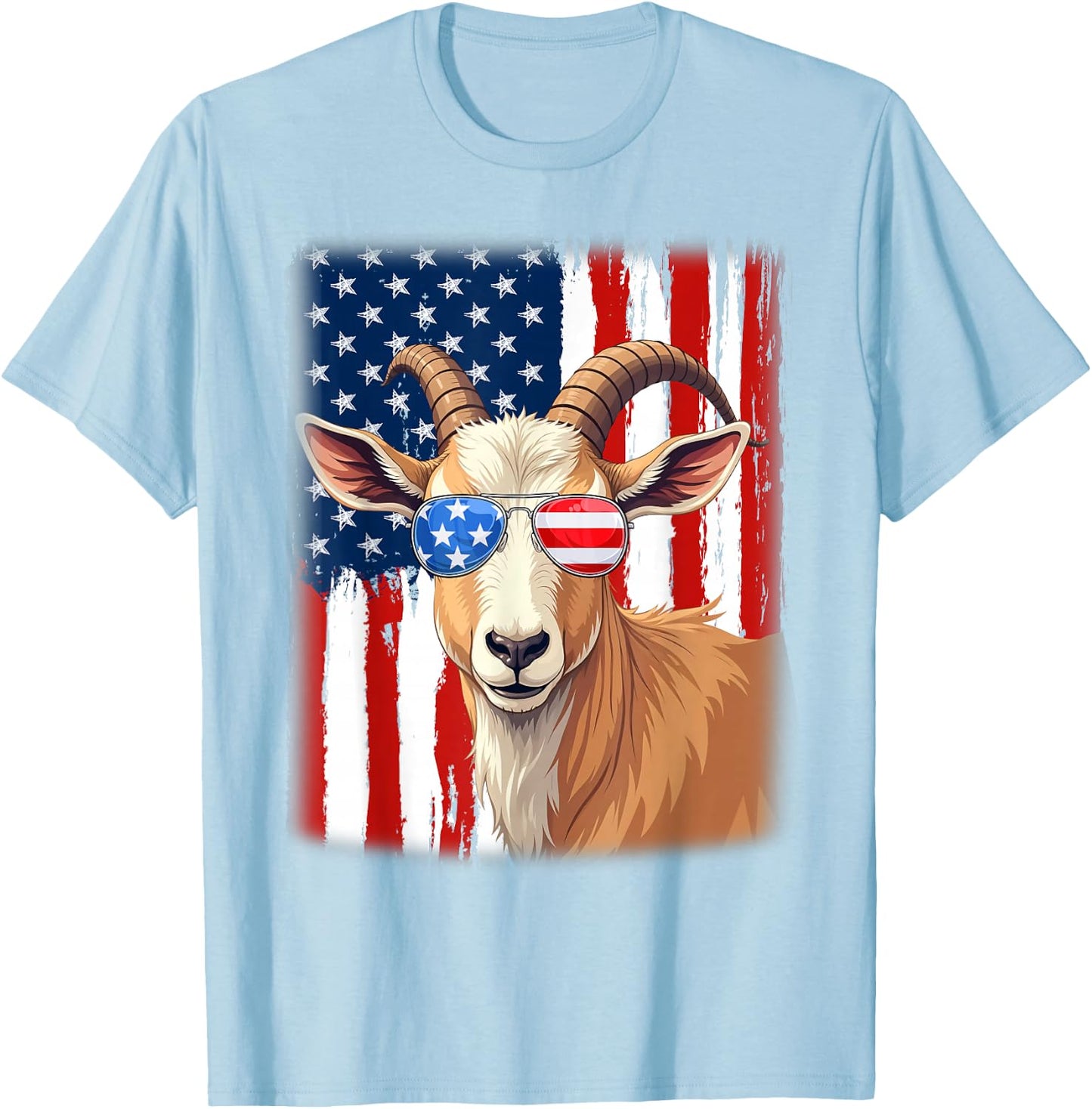 Goat USA America Flag Patriotic Goat 4th of July T-Shirt - T-Shirt | Light Blue