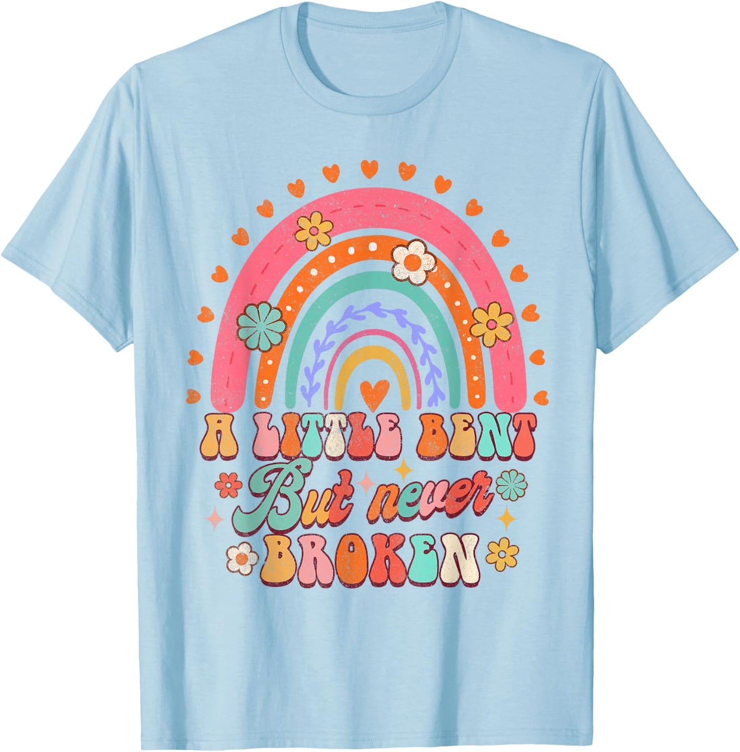 A Little Bent But Never Broken Scoliosis Awareness Rainbow T-Shirt - T-Shirt | Light Blue