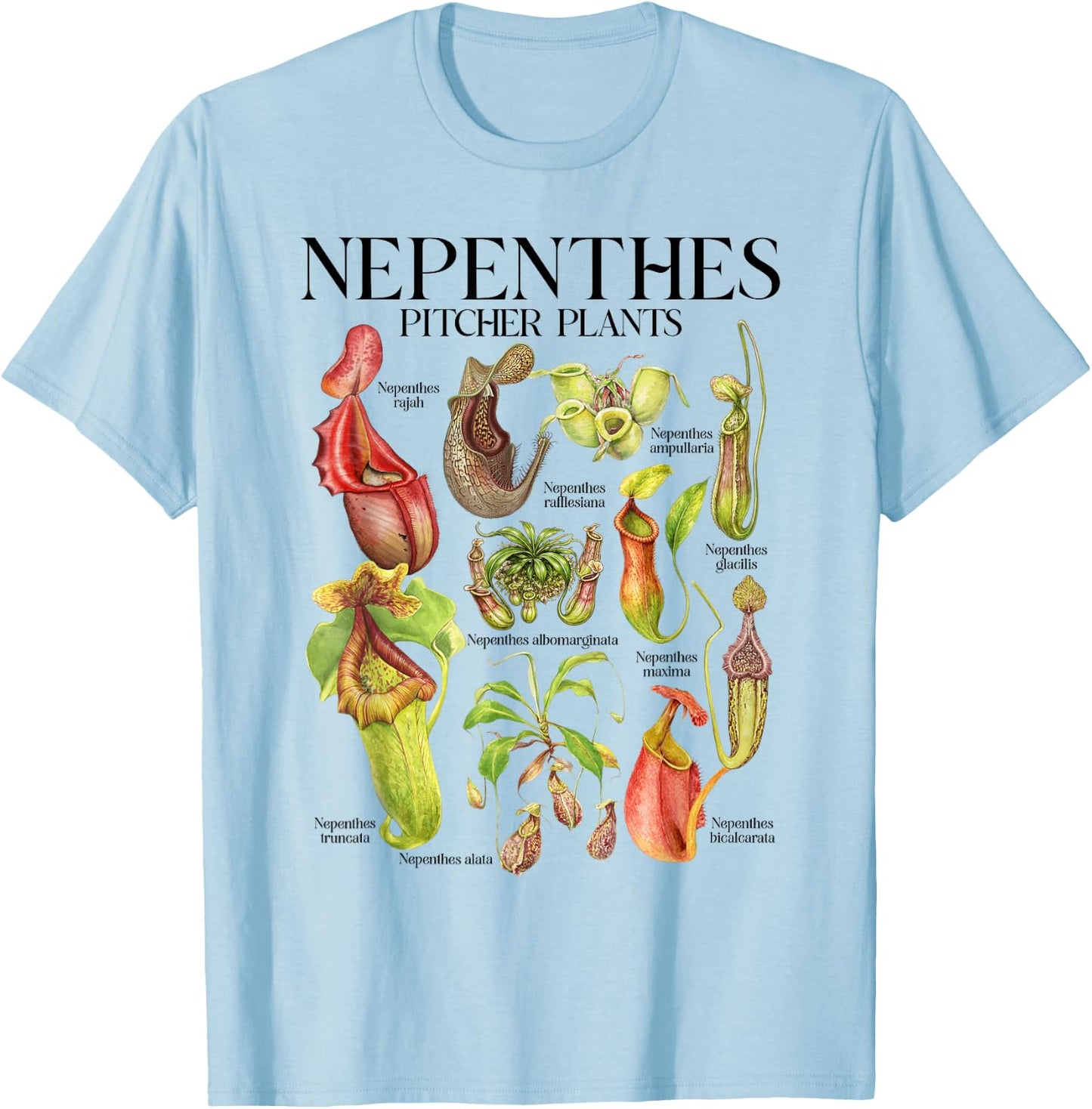 Carnivorous Plant Lover Botanical Nepenthes Pitcher Plants T-Shirt - T-Shirt | Light Blue