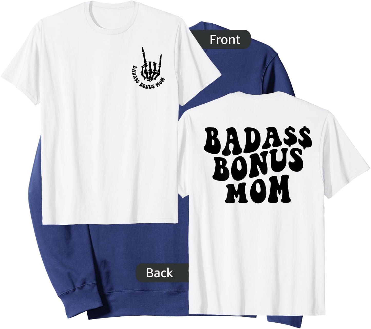 Women Funny Badass Bonus Mom, Mother's Day Trendy Stepmom Sweatshirt - Sweatshirt | Navy