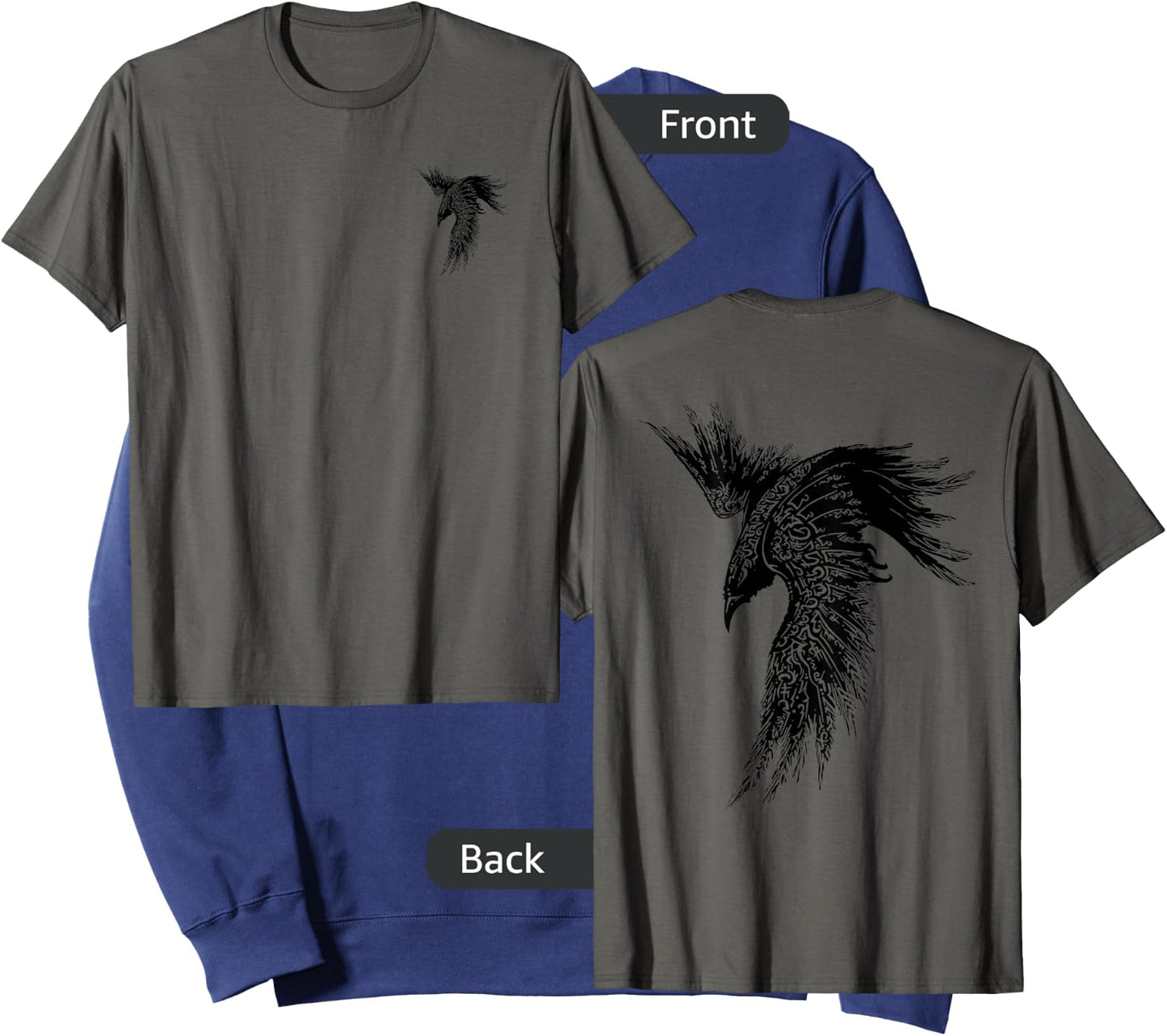 Viking Raven Norse Mythology DESIGN SMALL FRONT BIG ON BACK Sweatshirt - Sweatshirt | Navy