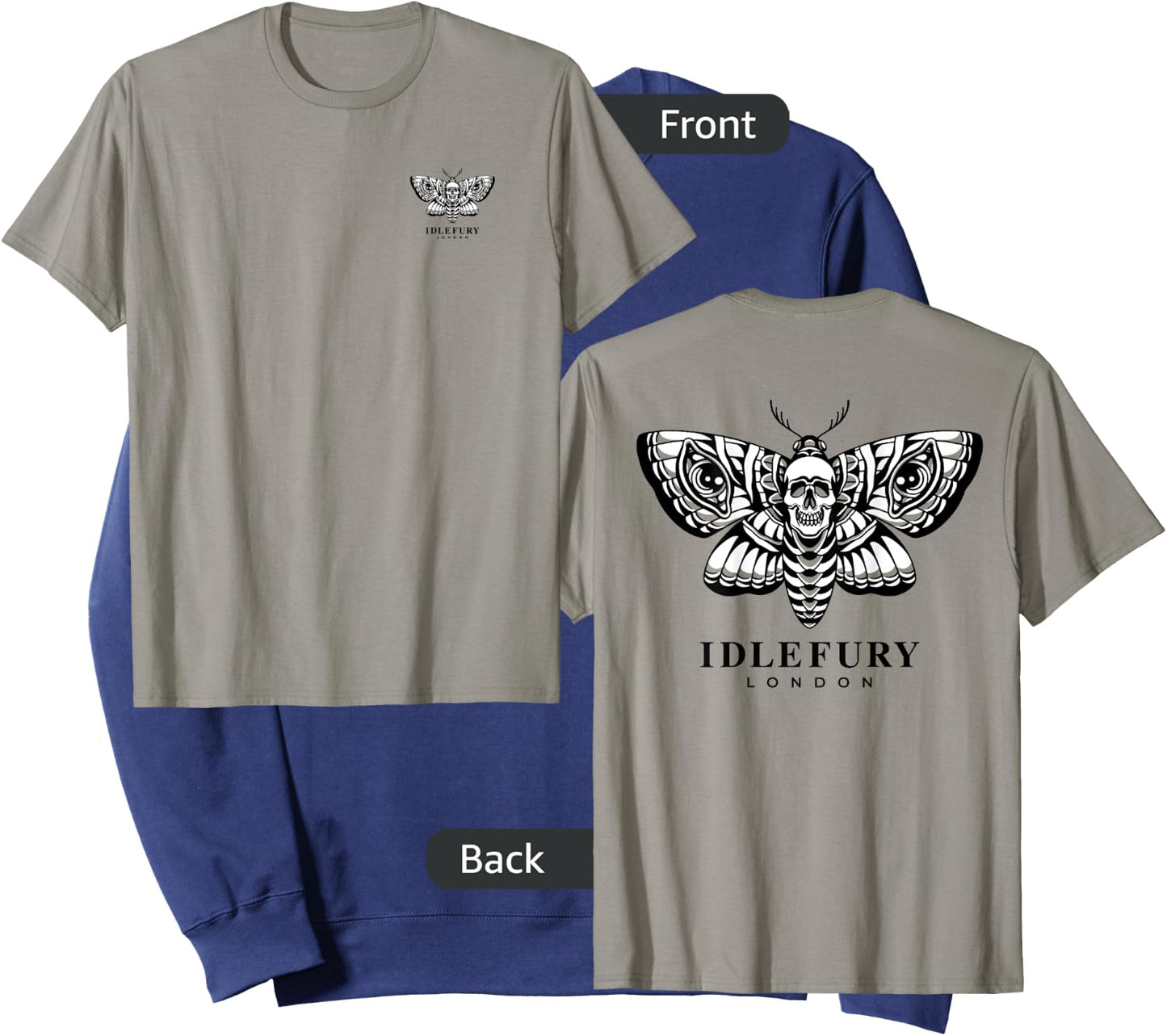 VIEW BACK PRINT Idle Fury Death Moth Skull Moth Butterfly Sweatshirt - Sweatshirt | Navy