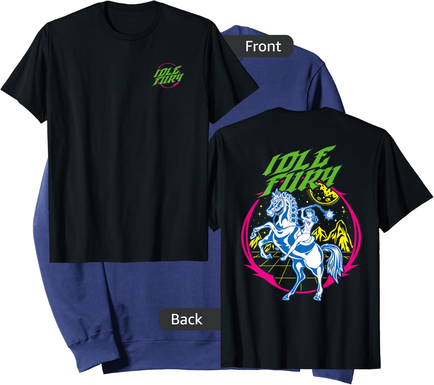 VIEW BACK PRINT Idle Fury Cyber Warrior Woman Battle Horse Sweatshirt - Sweatshirt | Navy