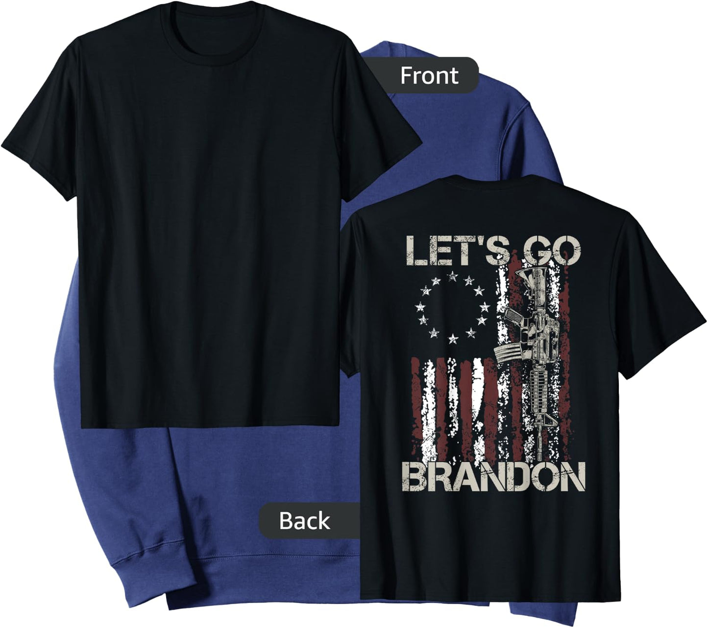 Gun American Flag Patriots Let's Go Brandon (on back) Sweatshirt - Sweatshirt | Navy