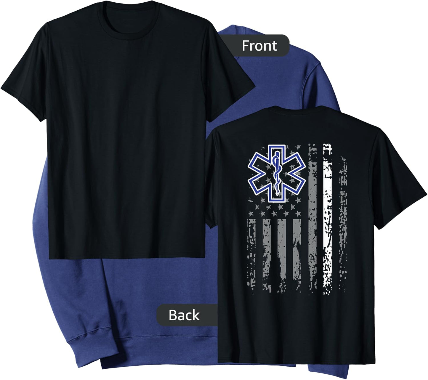 Thin White Line EMS EMT Paramedic American Flag Back Print Sweatshirt - Sweatshirt | Navy