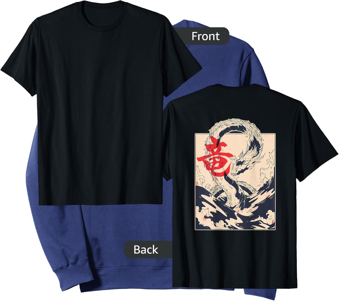 Japanese Aesthetic Dragon Symbol Kanji Japan sea (Art Back) Sweatshirt - Sweatshirt | Navy