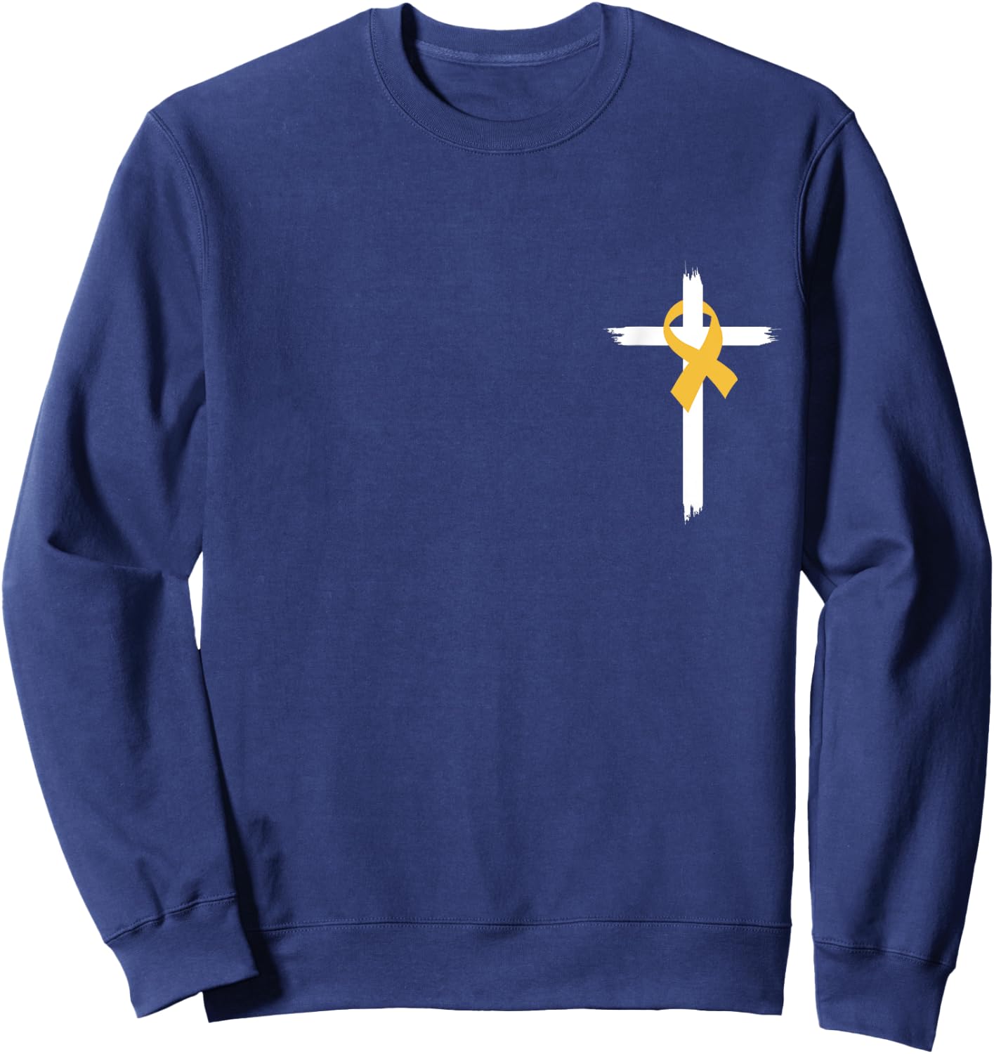 Christian Cross Jesus Gold Ribbon Childhood Cancer Awareness Sweatshirt - Sweatshirt | Navy