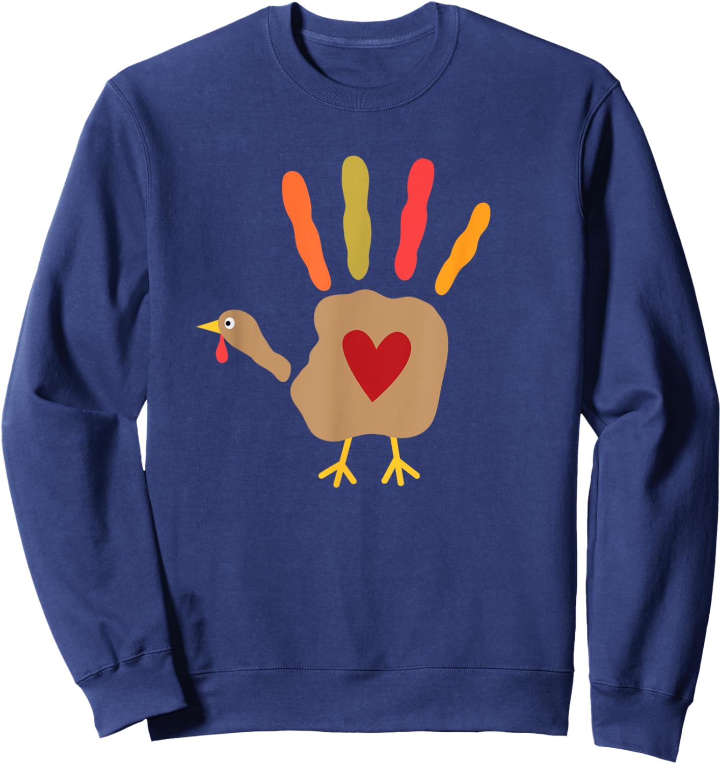Thanksgiving Turkey Hand Print Heart Sweatshirt - Sweatshirt | Navy