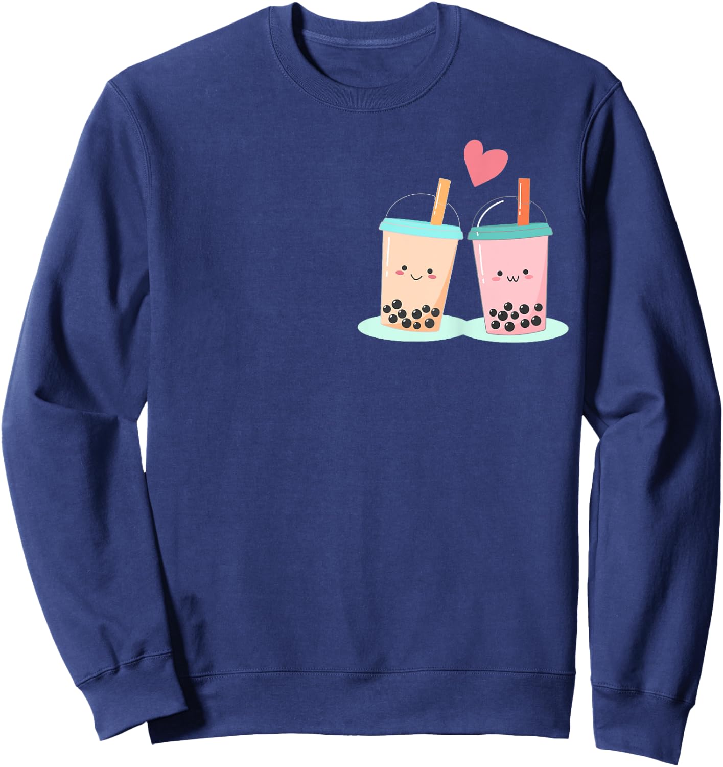 Cute Kawaii Couple Bubble Boba Milk Tea Lover Girl Sweatshirt - Sweatshirt | Navy