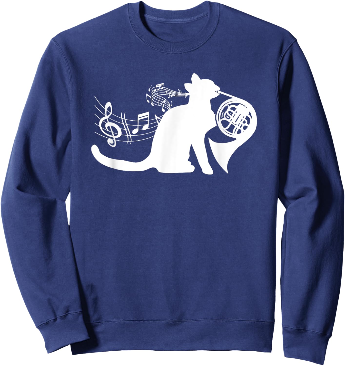Cool Cat Playing French Horn Musician Orchestra Music Sweatshirt - Sweatshirt | Navy