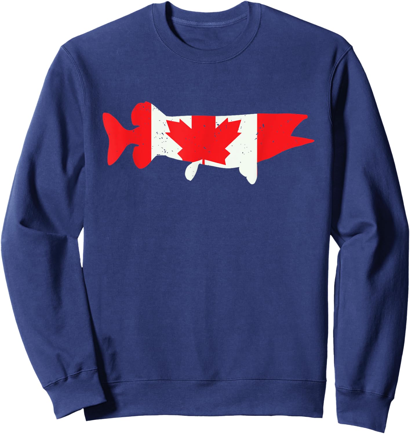 Canada Flag Musky Fishing | Vintage Muskie Fish Cool Gifts Sweatshirt - Sweatshirt | Navy