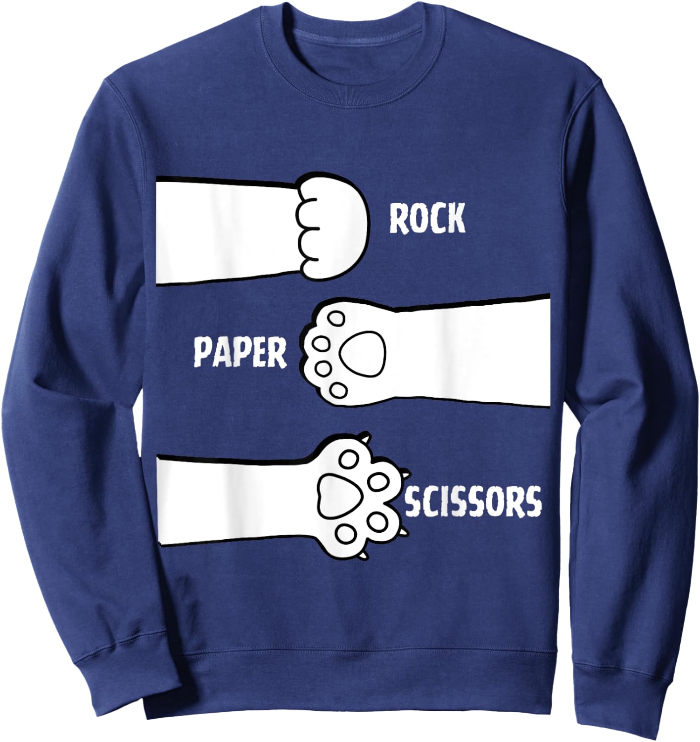 Cat Rock Paper Scissors Hand Game Paw Claw Cute Funny Women Girls Kids Sweatshirt - Sweatshirt | Navy