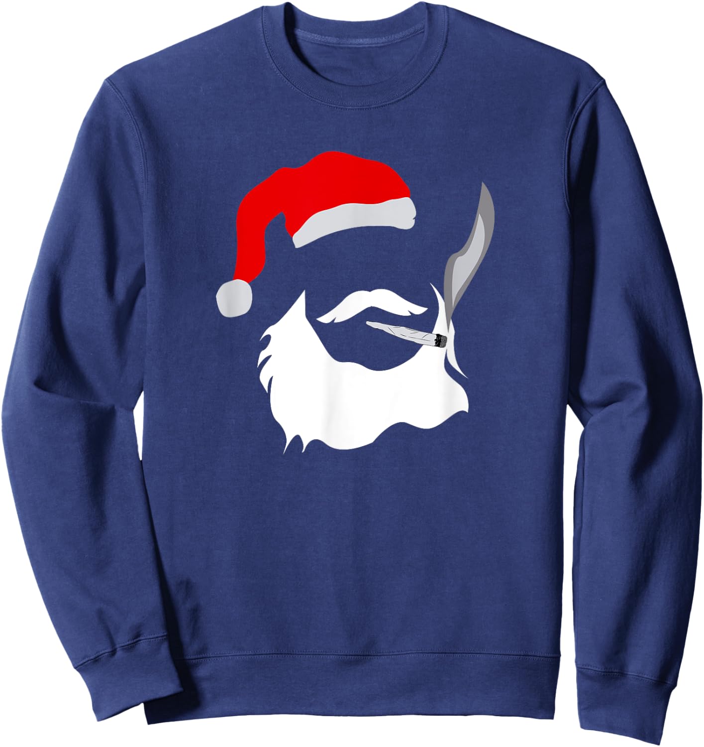 Funny Face Santa Clause Smoking Weed Christmas Marijuana Sweatshirt - Sweatshirt | Navy