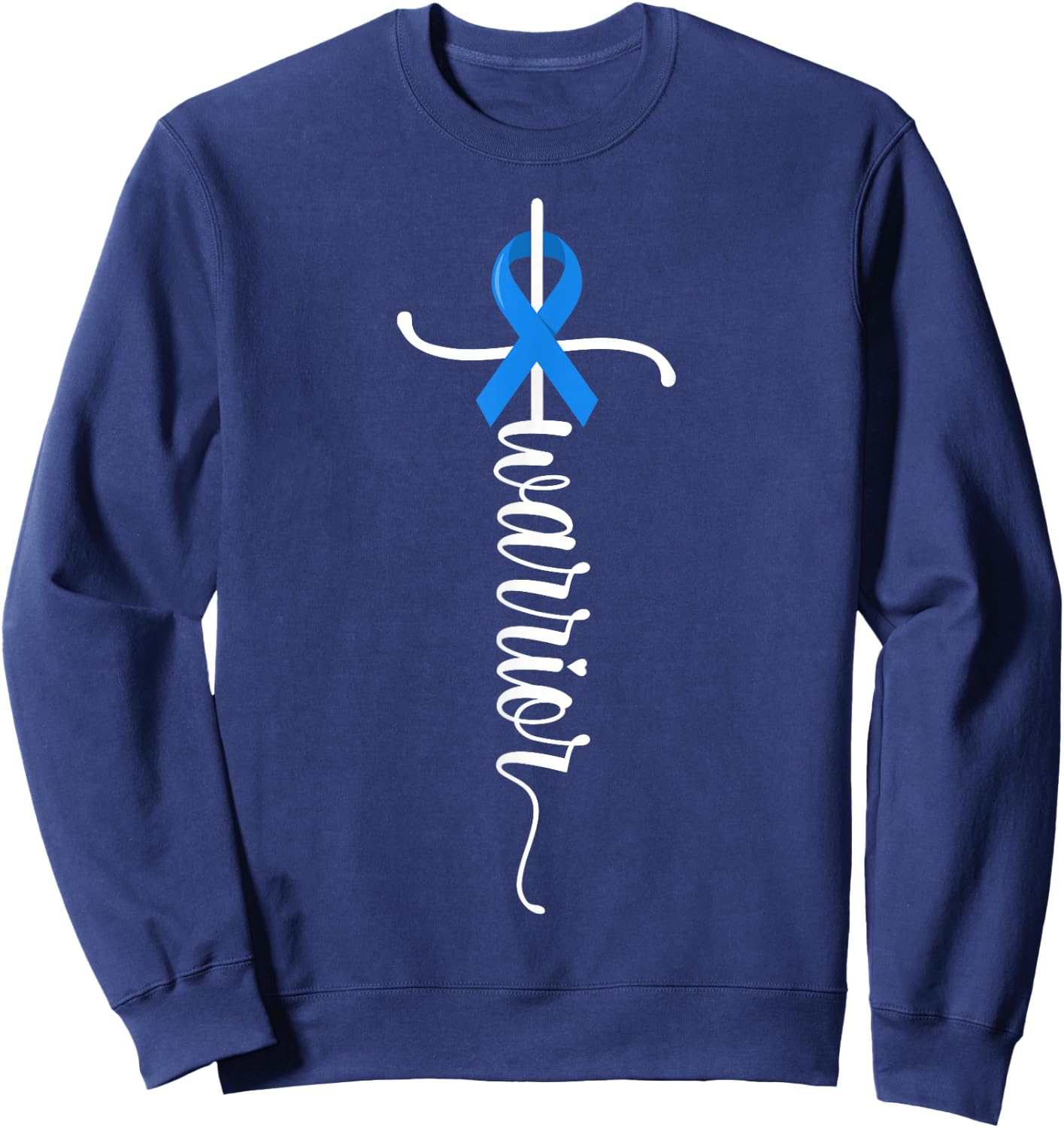 Warrior Christian Cross Survivor Blue Ribbon Colon Cancer Sweatshirt - Sweatshirt | Navy