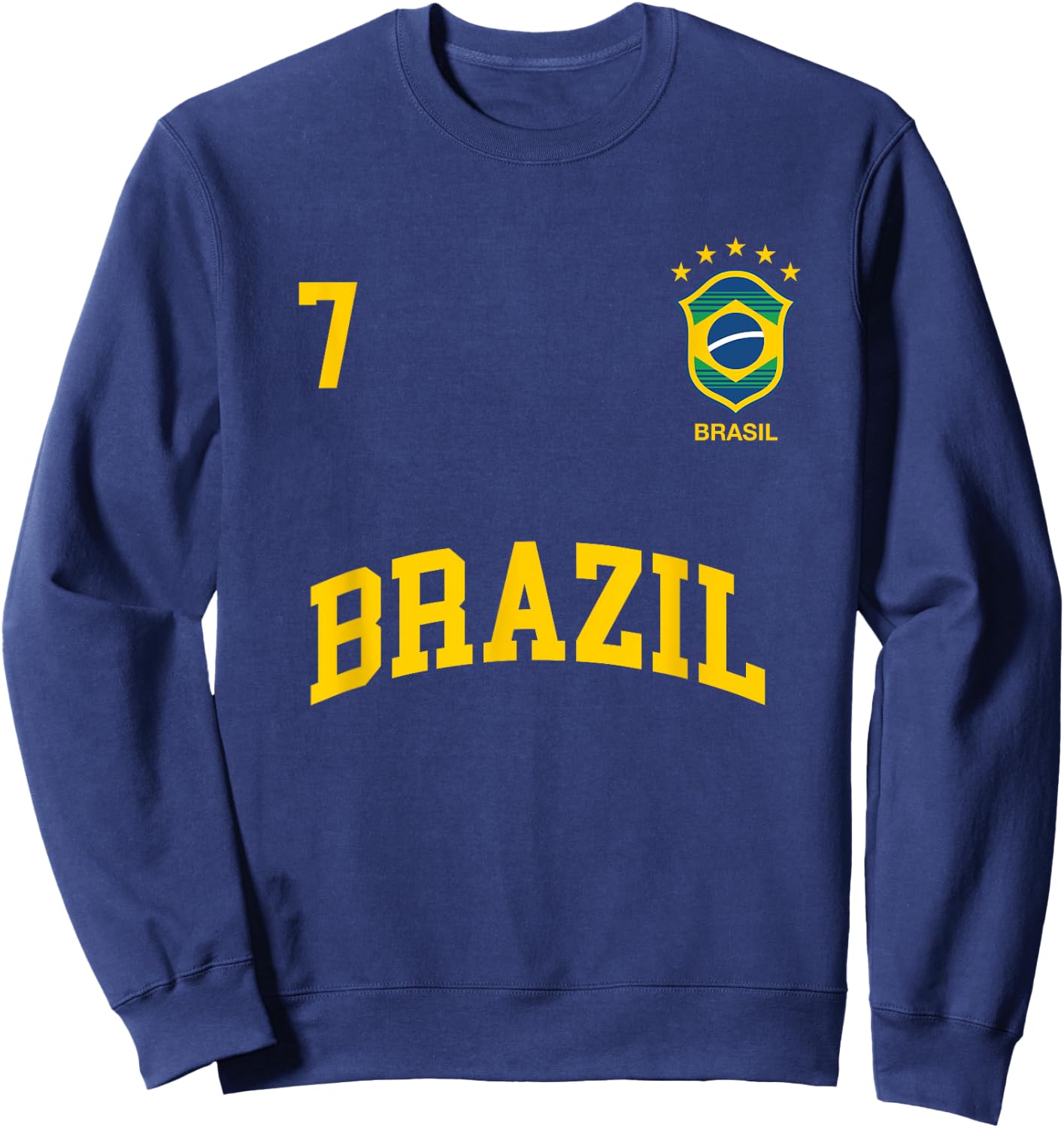 Brazil Number 7 (BACK) Brazilian Soccer Team Shirt Sweatshirt - Sweatshirt | Navy
