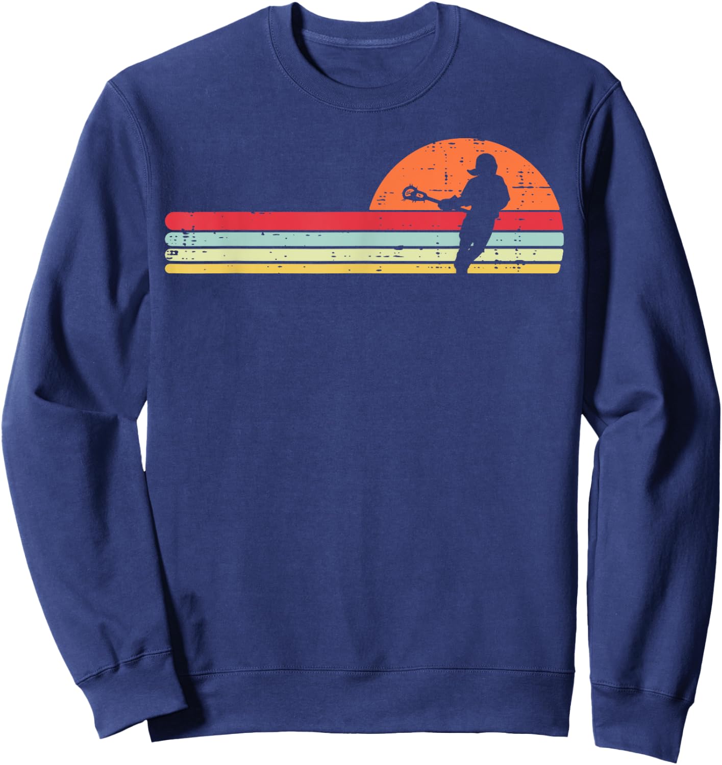 Lacrosse Player Silhouette Sunset Retro Lax Men Women Kids Sweatshirt - Sweatshirt | Navy