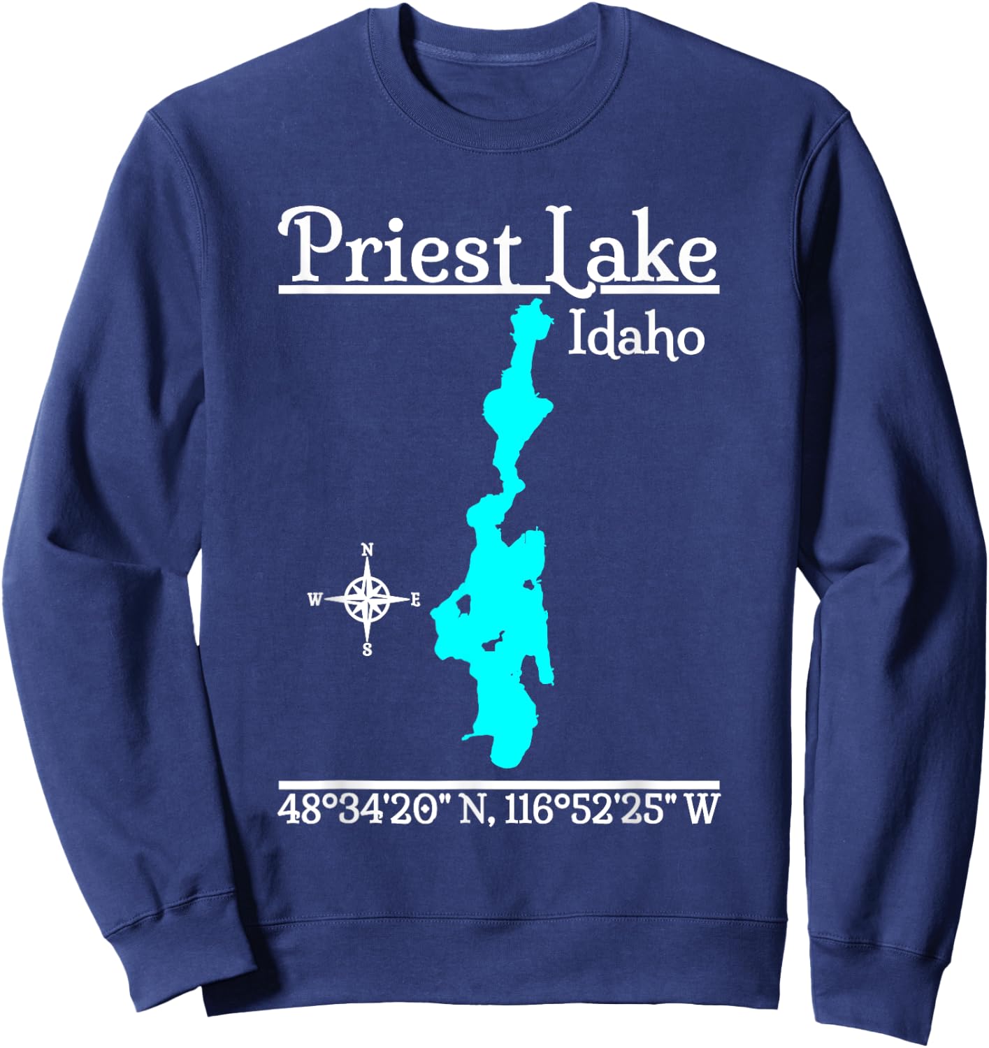 Designed by GeoGearCo - Men's -Adults, -Kids Black Classic Fit Cotton, Cotton Blend Short Sleeve - Priest Lake - Idaho Sweatshirt - Sweatshirt | Navy